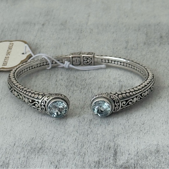 Annika Witt Bali Sterling Silver 925 Blue Topaz Open Cuff Filigree ID Bracelet - Picture 6 of 12